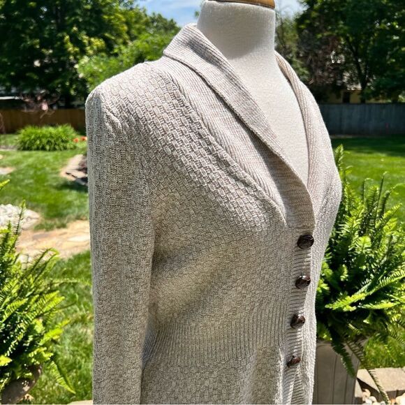Christopher & Banks Cardigan Sweater Tan and White size Medium - Picture 3 of 8